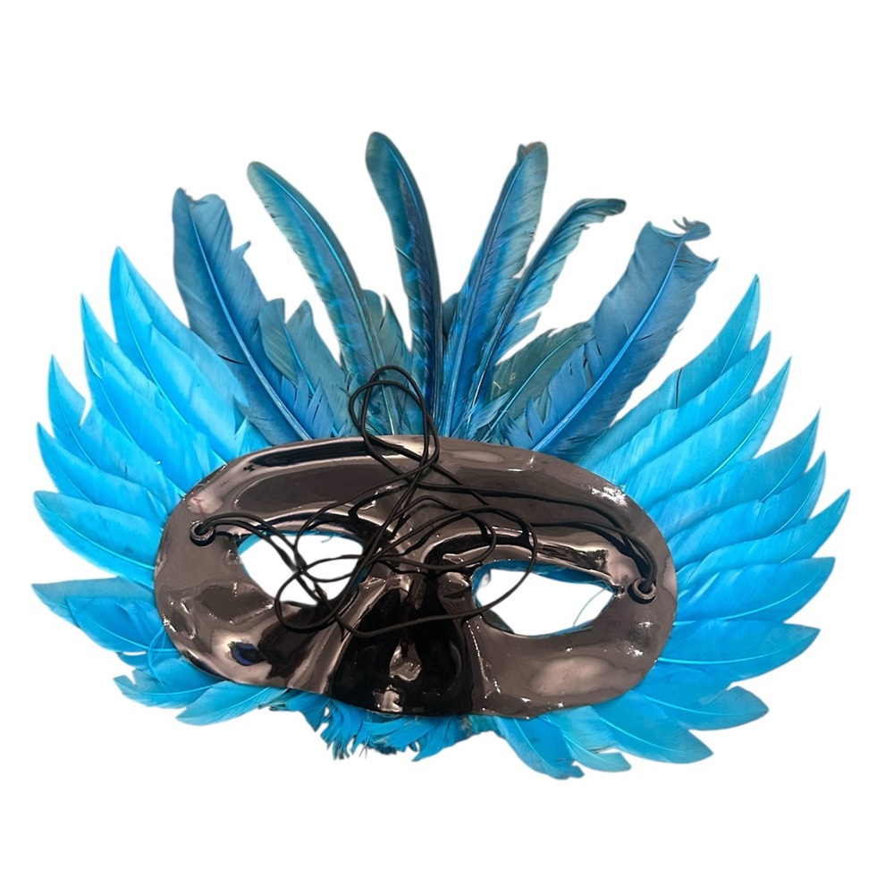 Blue Feather Masquerade Mask - Picture 2 of 2